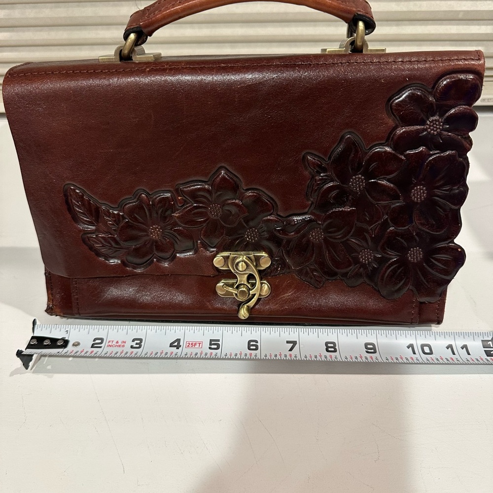 Patricia Nash Floral Embossed Brown Leather Handbag - Picture 7 of 8